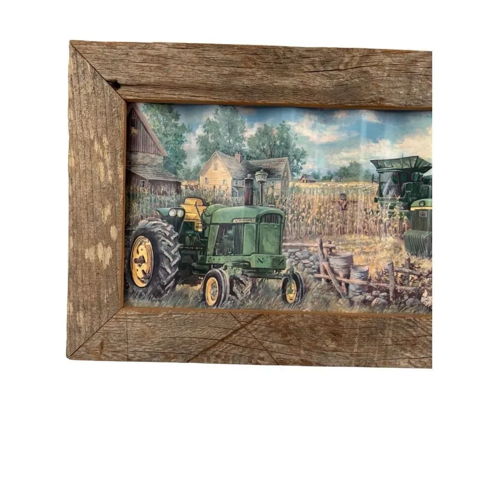 Handmade Wood‎ & Metal Wall Hanging Tractors Folk Art Print Farmhouse Vintage